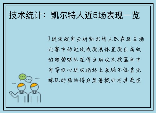 技术统计：凯尔特人近5场表现一览