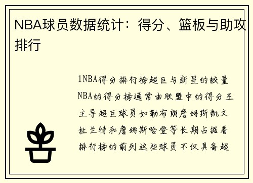 NBA球员数据统计：得分、篮板与助攻排行