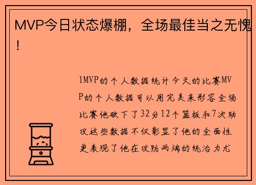 MVP今日状态爆棚，全场最佳当之无愧！