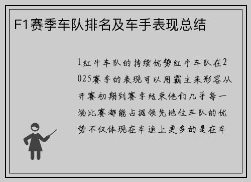F1赛季车队排名及车手表现总结